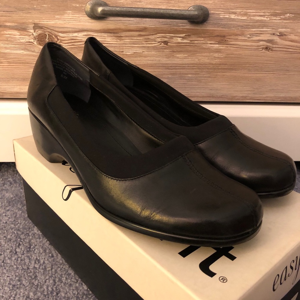 Black leather flats